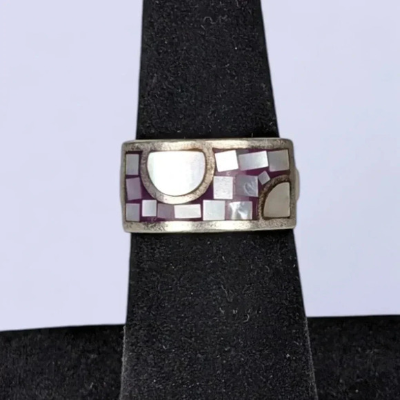 Vintage Sterling MOP Inlay Artisan Ring - Picture 1 of 8